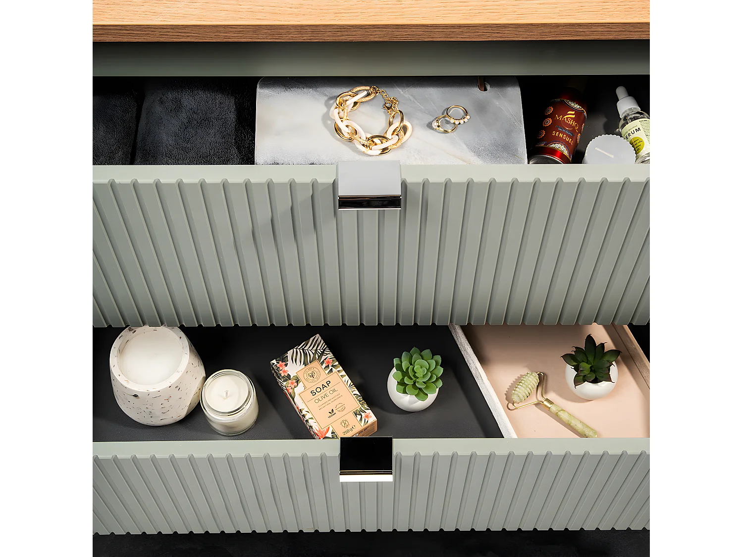 Meuble sous-vasque 60cm 2 portes plan de toilette Jade Vert et Bois