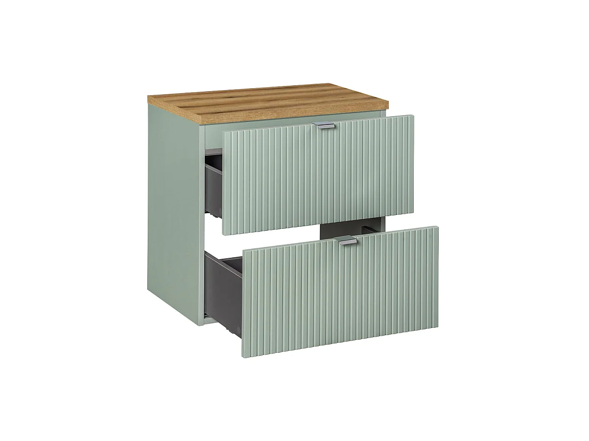 Waschtisch 60cm 2 Schubladen Waschtisch Jade Grün und Holz