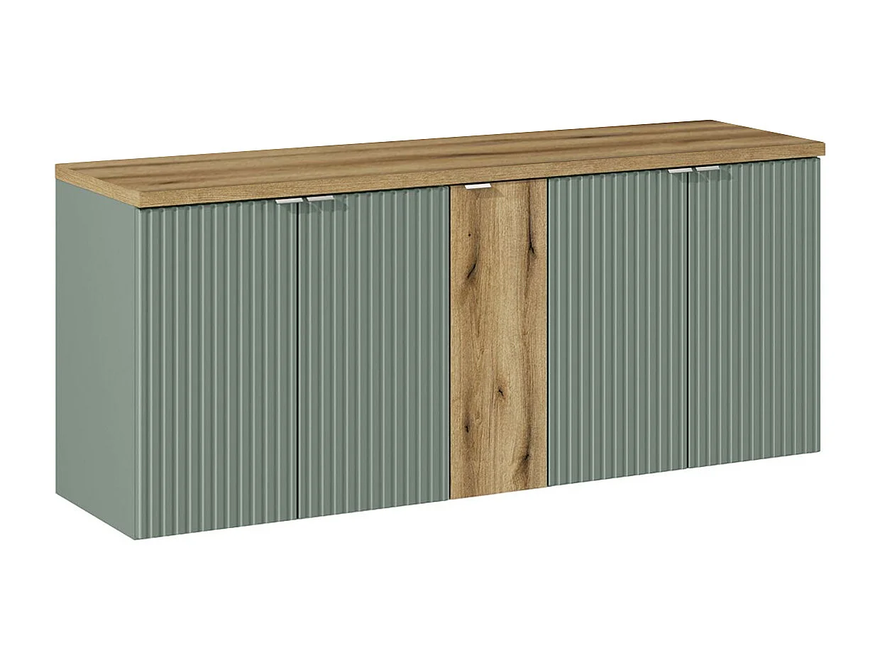 140 cm vaskeskab med 5 døre Jade Green og træ