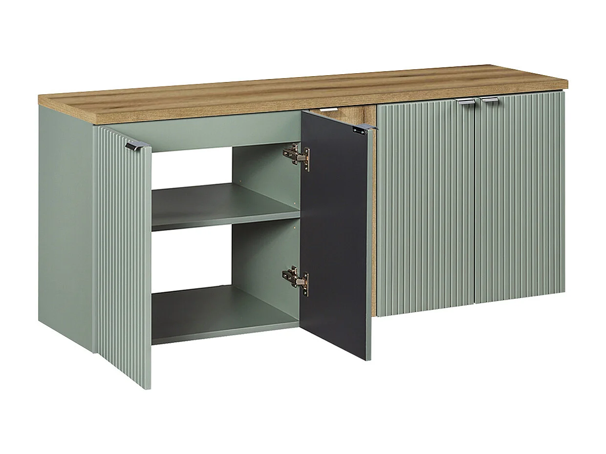 140 cm vaskeskab med 5 døre Jade Green og træ