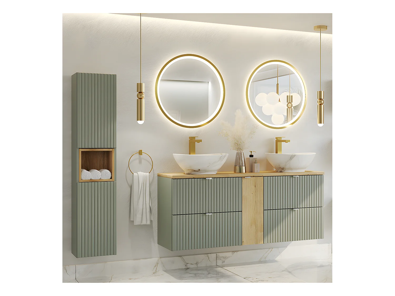 Meuble sous-vasque 60cm 2 tiroirs Jade Vert