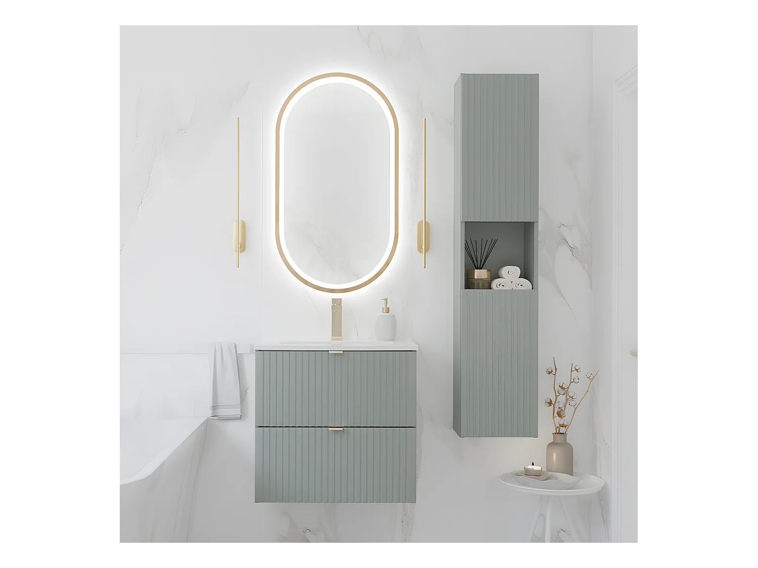 Meuble sous-vasque 60cm 2 tiroirs Jade Vert