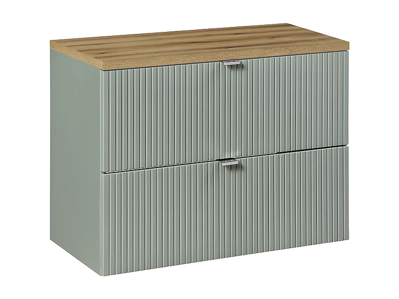 Meuble sous-vasque 80cm 2 tiroirs plan de toilette Jade Vert et Bois