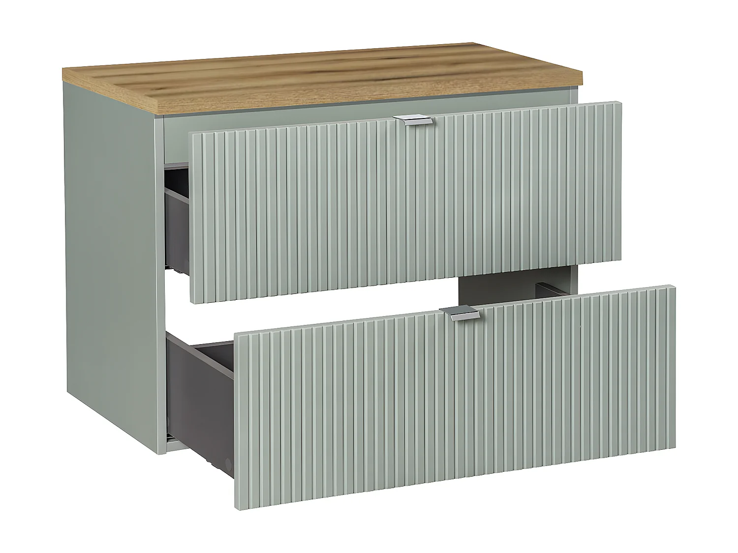 Meuble sous-vasque 80cm 2 tiroirs plan de toilette Jade Vert et Bois