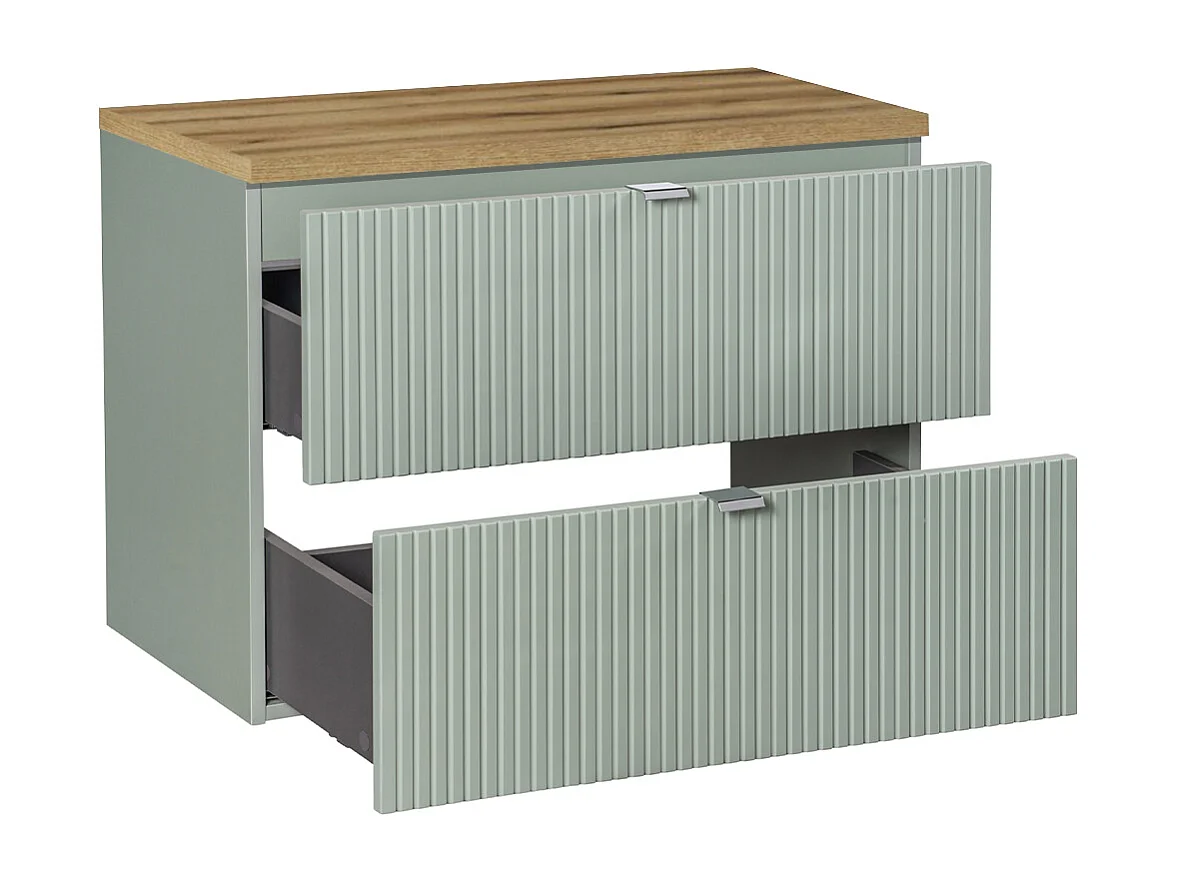 Meuble sous-vasque 80cm 2 tiroirs plan de toilette Jade Vert et Bois
