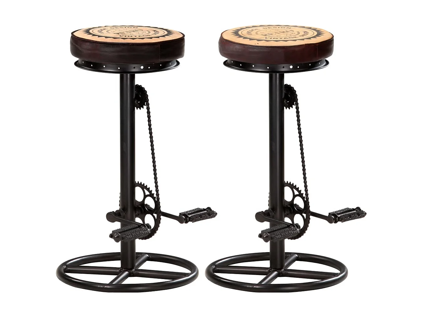 Tabourets de bar avec motif lot de 2 noir/marron cuir véritable