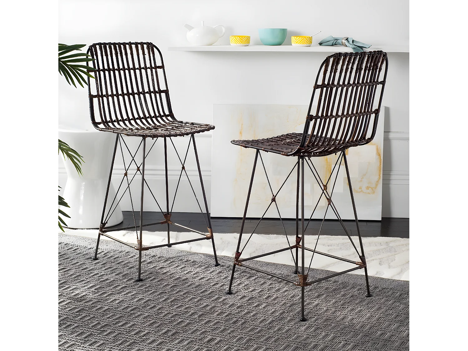 Lot de 2 Tabouret de bar & de comptoir Marron et noir 53 X 46 X 94.99 cm - Roseann