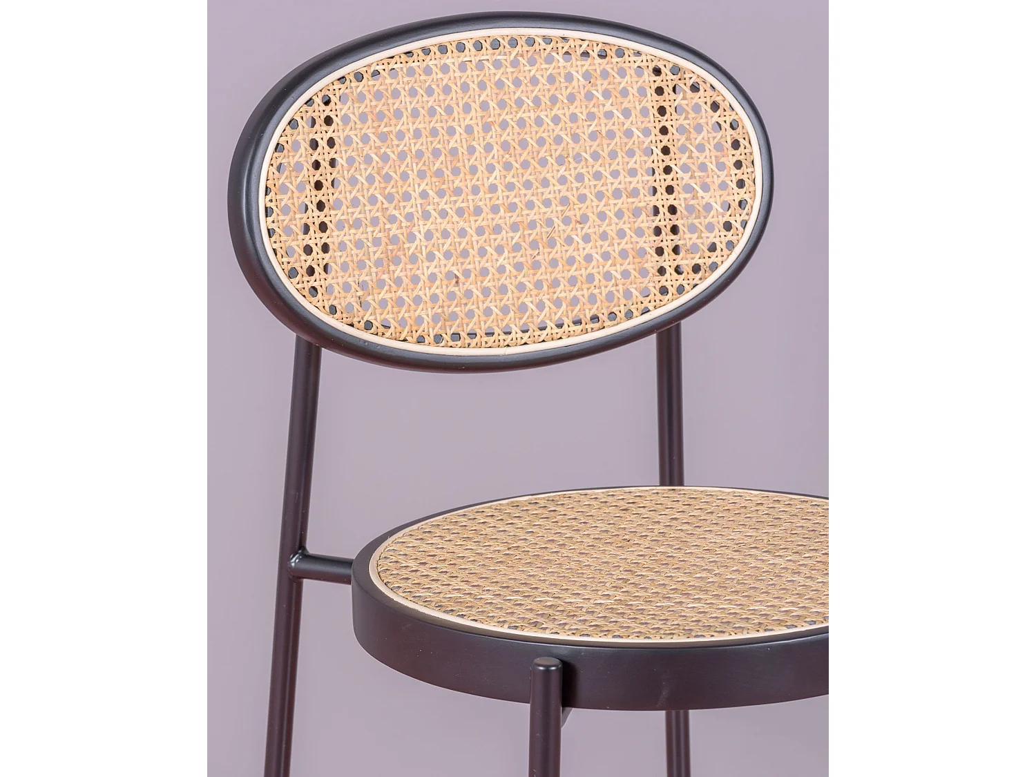 Tabouret vintage au design classique en rotin naturel (65cm) - Nord - Noir