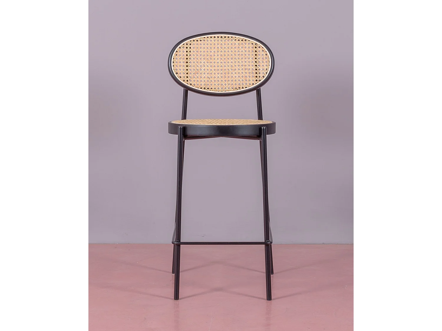 Tabouret vintage au design classique en rotin naturel (65cm) - Nord - Noir