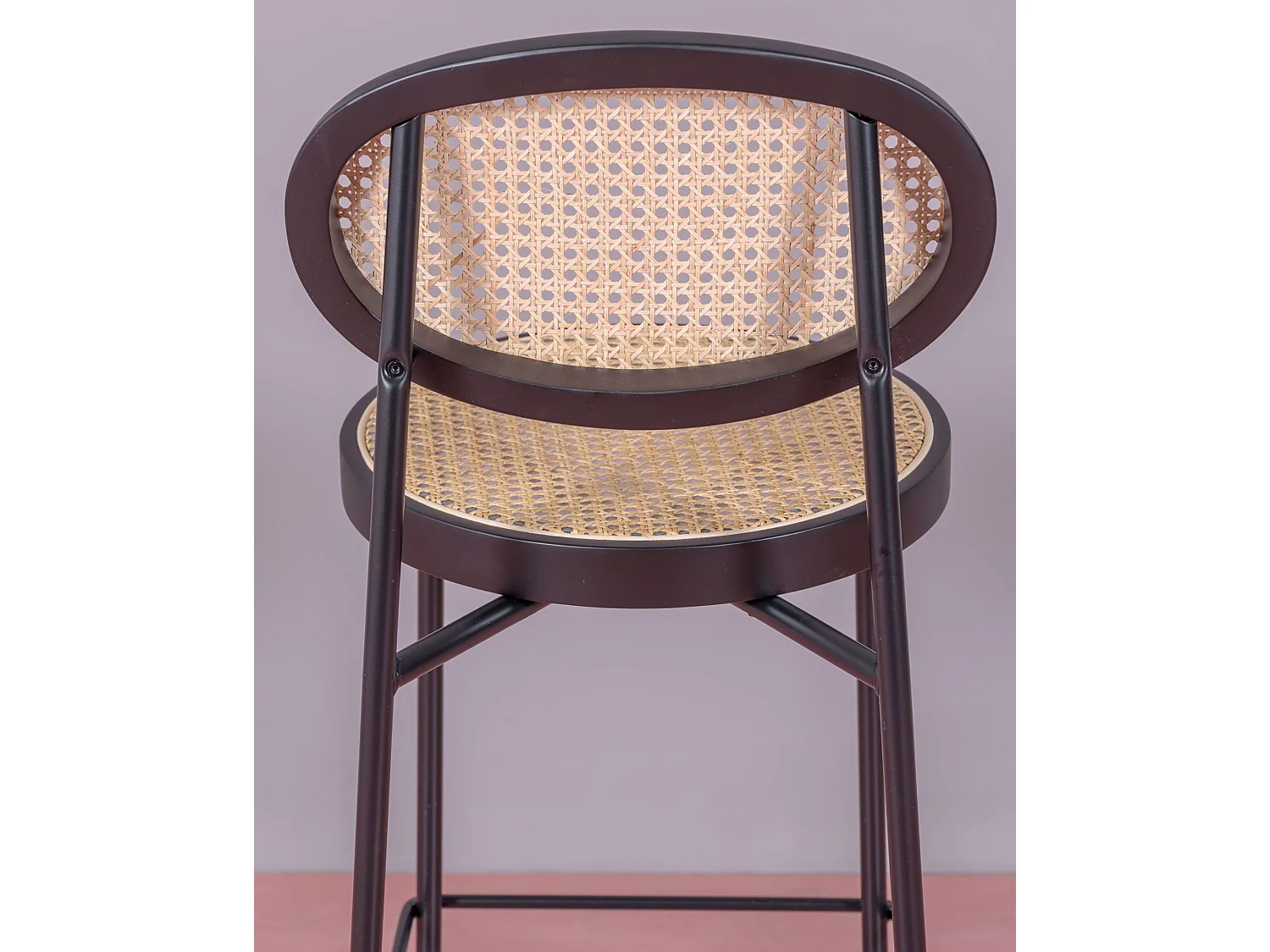 Tabouret vintage au design classique en rotin naturel (65cm) - Nord - Noir