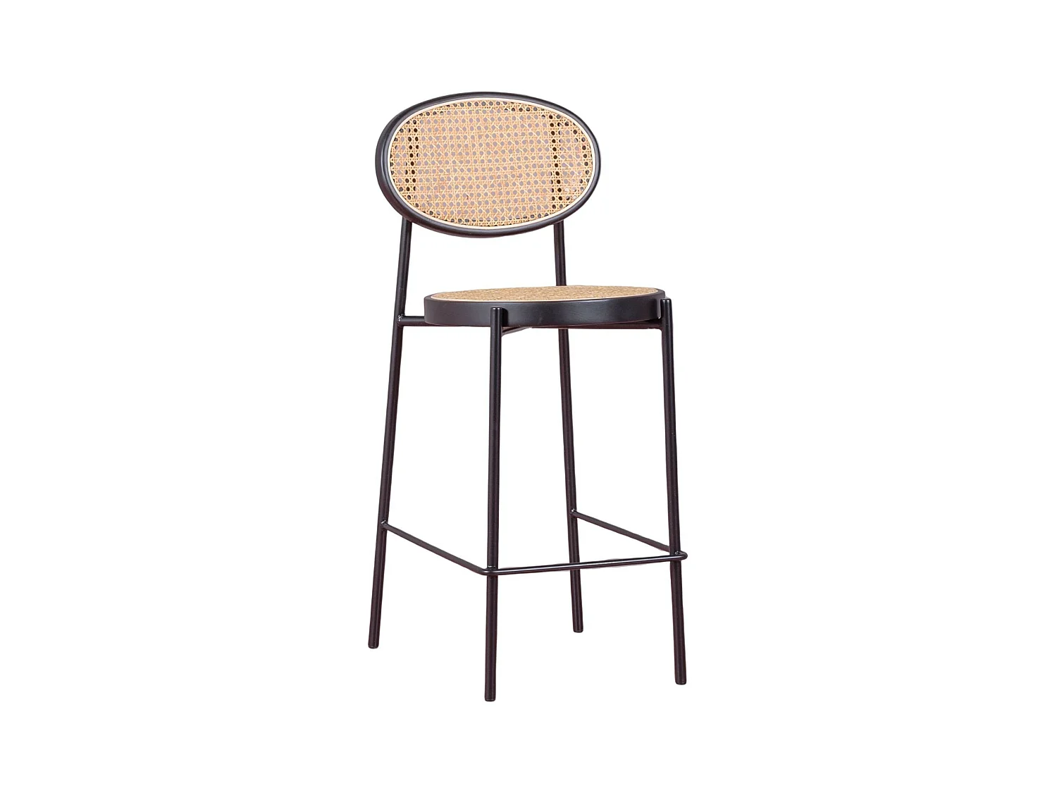 Tabouret vintage au design classique en rotin naturel (65cm) - Nord - Noir
