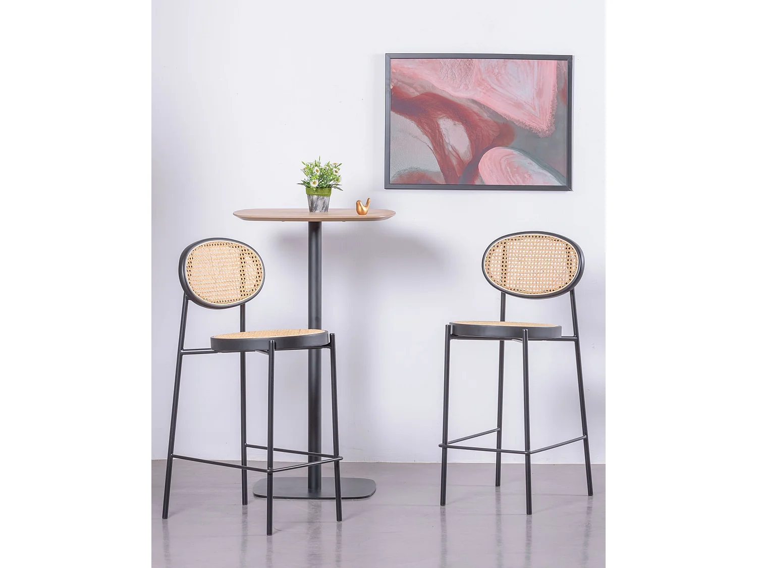 Tabouret vintage au design classique en rotin naturel (65cm) - Nord - Noir