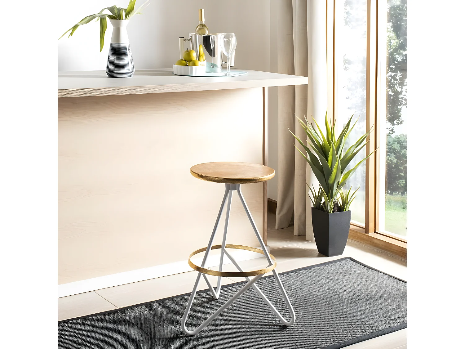 Tabouret de bar & de comptoir Or et blanc 41 X 41 X 60.96 cm - Velva