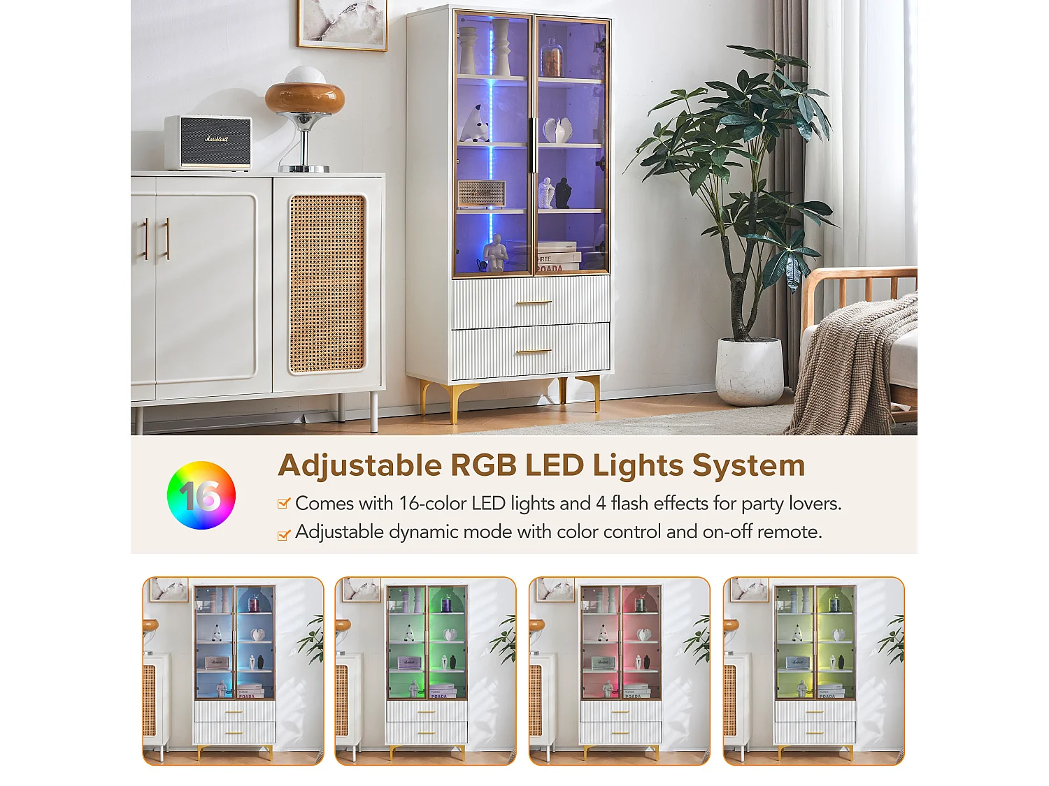 Set van 2 moderne vitrinekasten met LED – met verstelbare planken – Wit