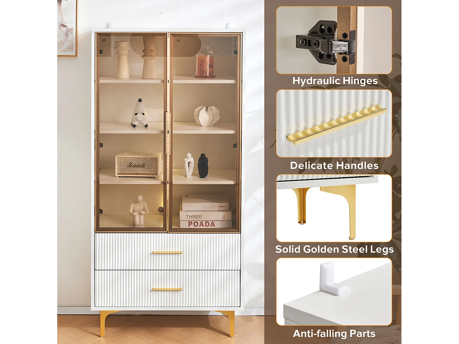 Set van 2 moderne vitrinekasten met LED – met verstelbare planken – Wit