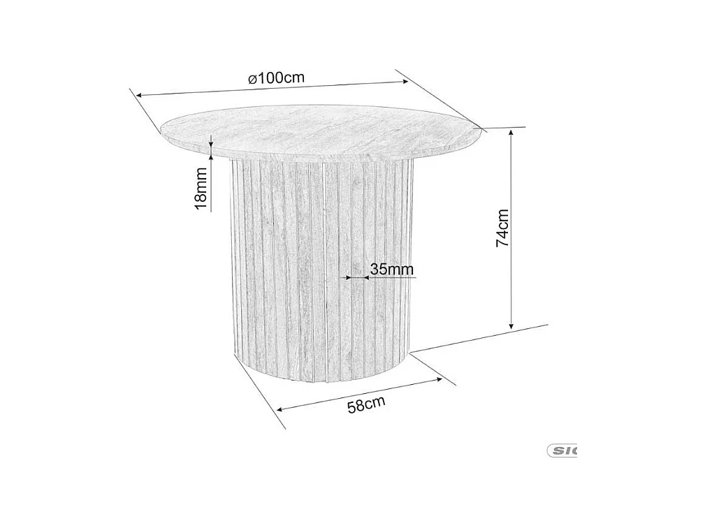 Table à manger avec pied central et plateau plaqué chêne Pictoris