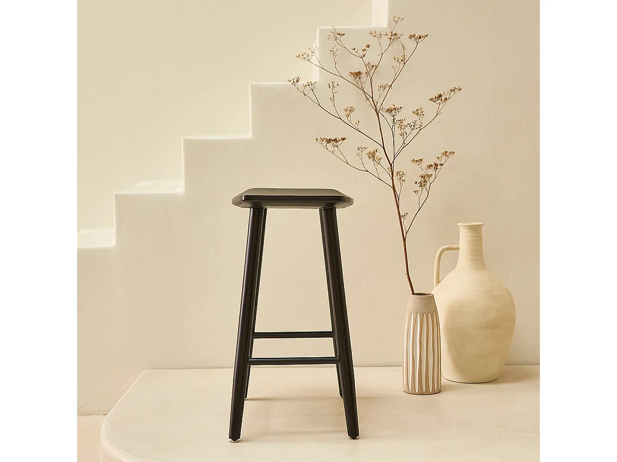 Taburete de teca maciza negra de 65 cm