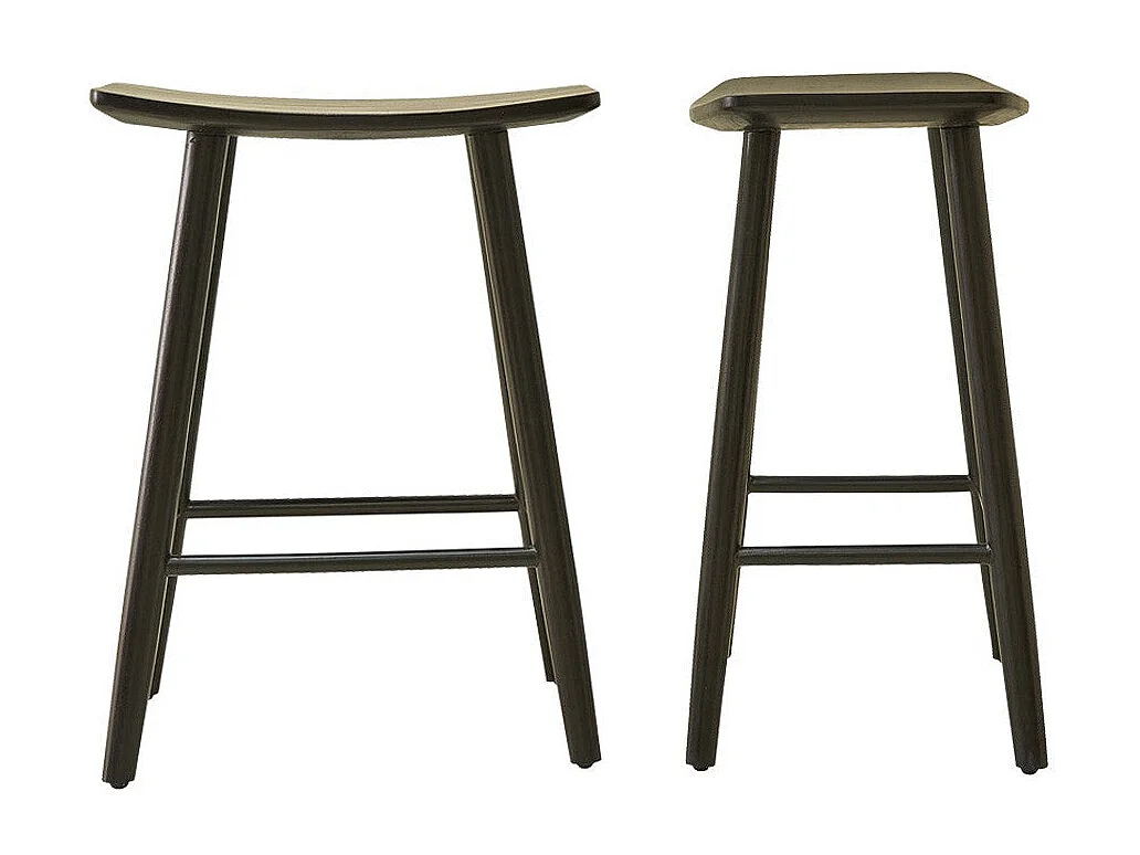 Lot de 2 tabourets en teck massif noirs 65 cm