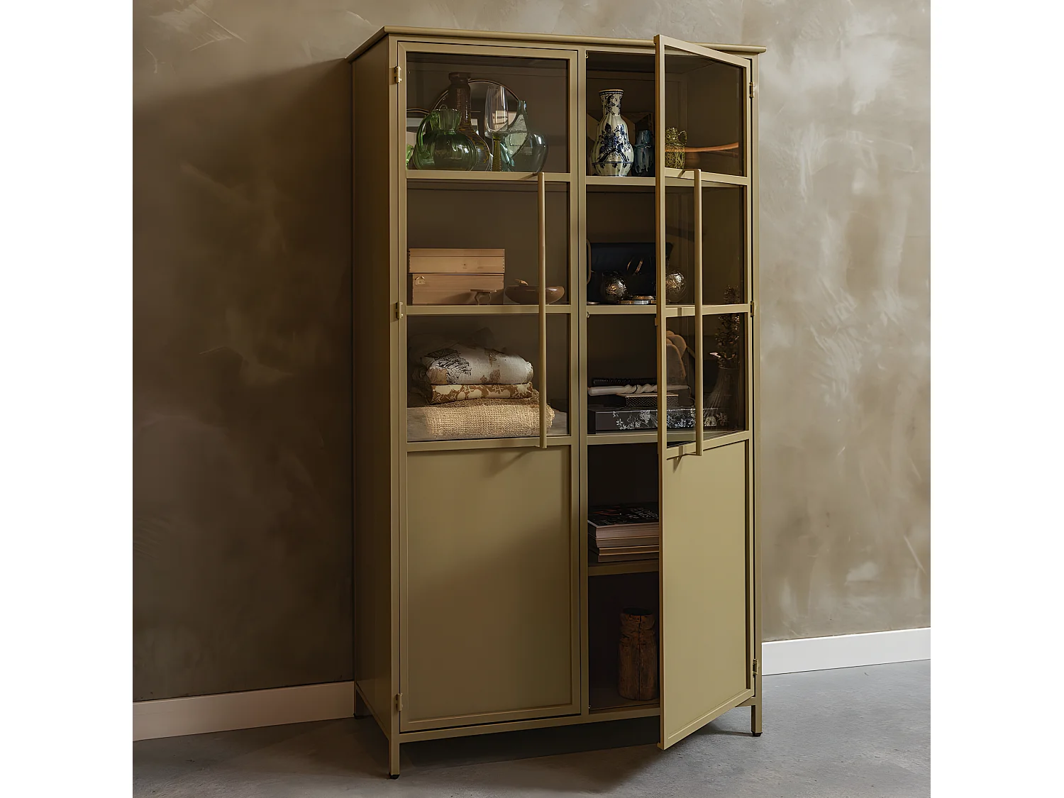 Exhibit - Vitrine 2 portes en métal H170cm - Beige