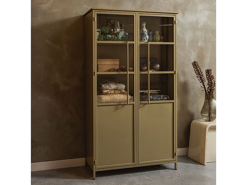 Exhibit - Vitrine 2 portes en métal H170cm - Beige