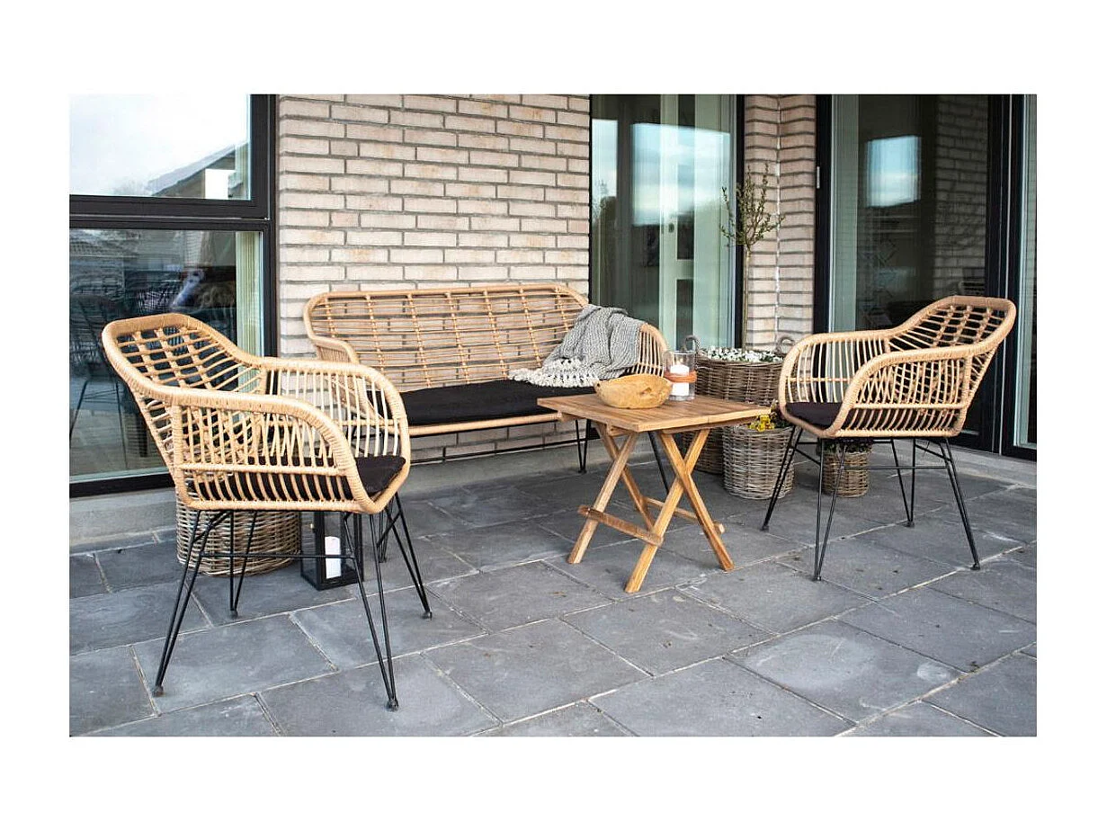 Trieste - Banquette indoor/outdoor aspect rotin et métal avec coussin - Couleur - BLEU FONCE -