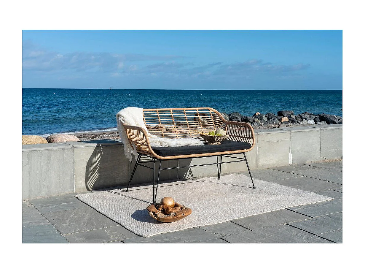 Trieste - Banquette indoor/outdoor aspect rotin et métal avec coussin - Couleur - BLEU FONCE -