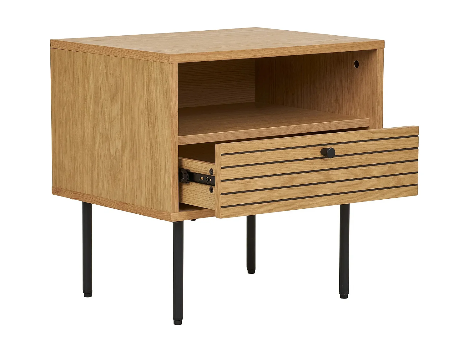 Table d'appoint 1 tiroir KYOTO – Chêne & métal noir-Beige