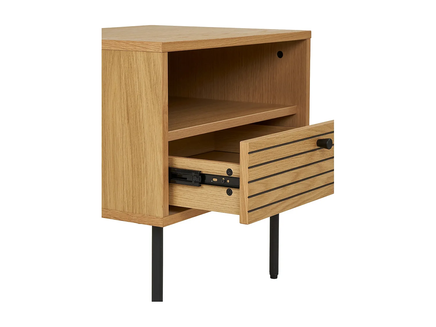 Table d'appoint 1 tiroir KYOTO – Chêne & métal noir-Beige