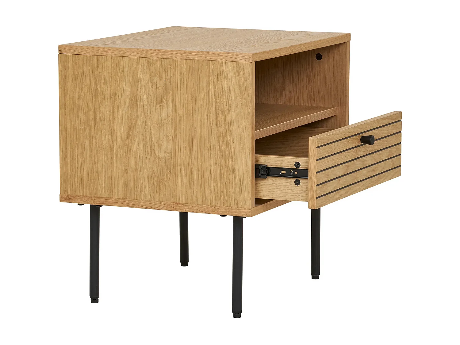 Table d'appoint 1 tiroir KYOTO – Chêne & métal noir-Beige