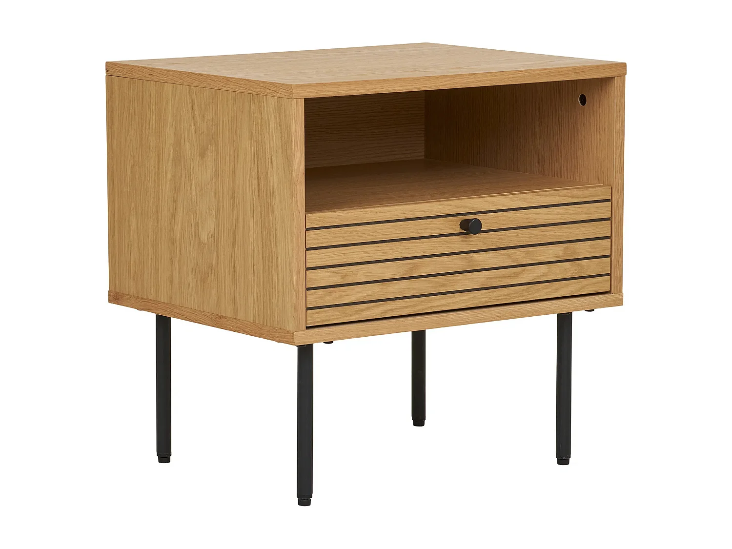 Table d'appoint 1 tiroir KYOTO – Chêne & métal noir-Beige