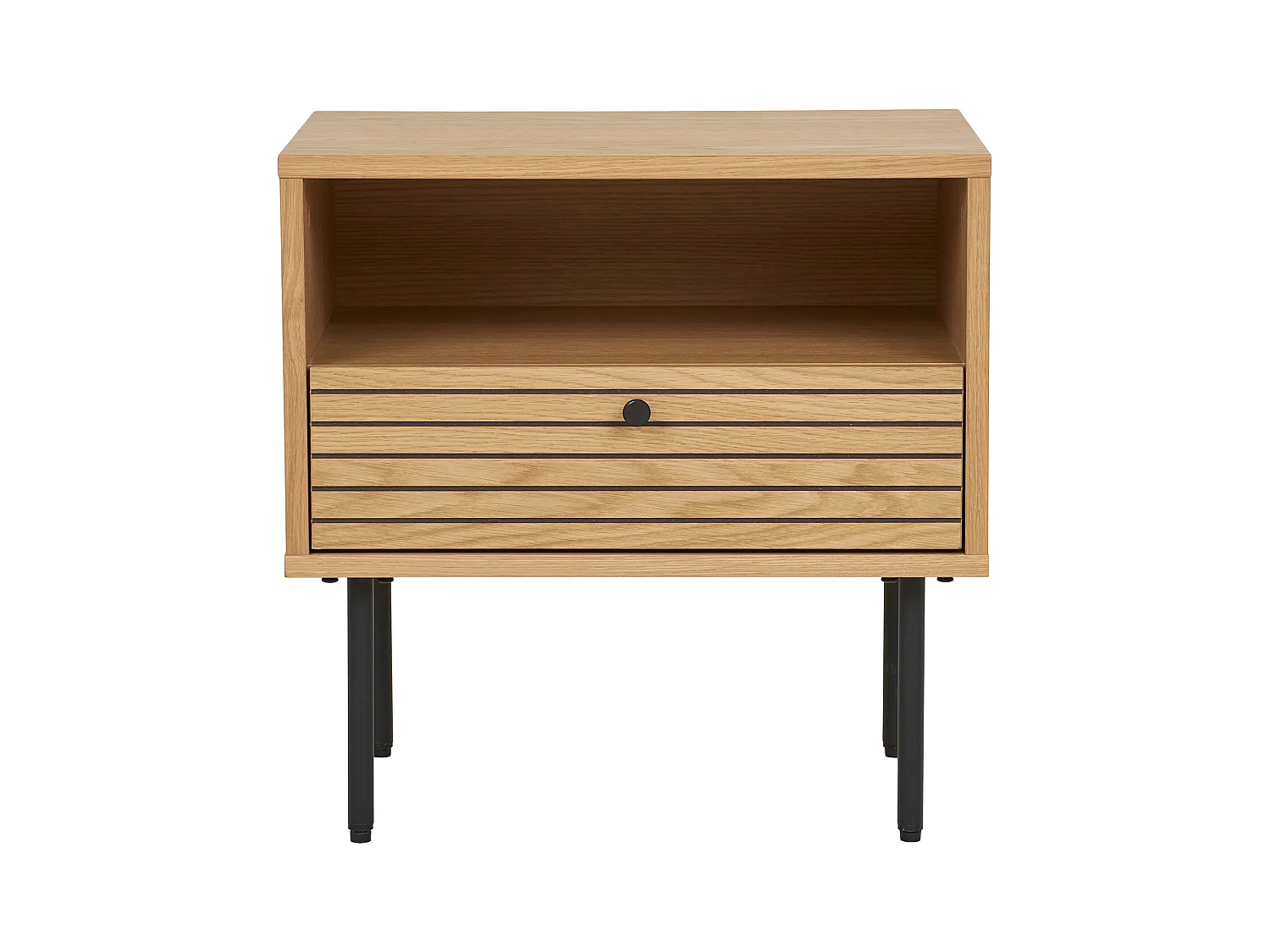 Table d'appoint 1 tiroir KYOTO – Chêne & métal noir-Beige
