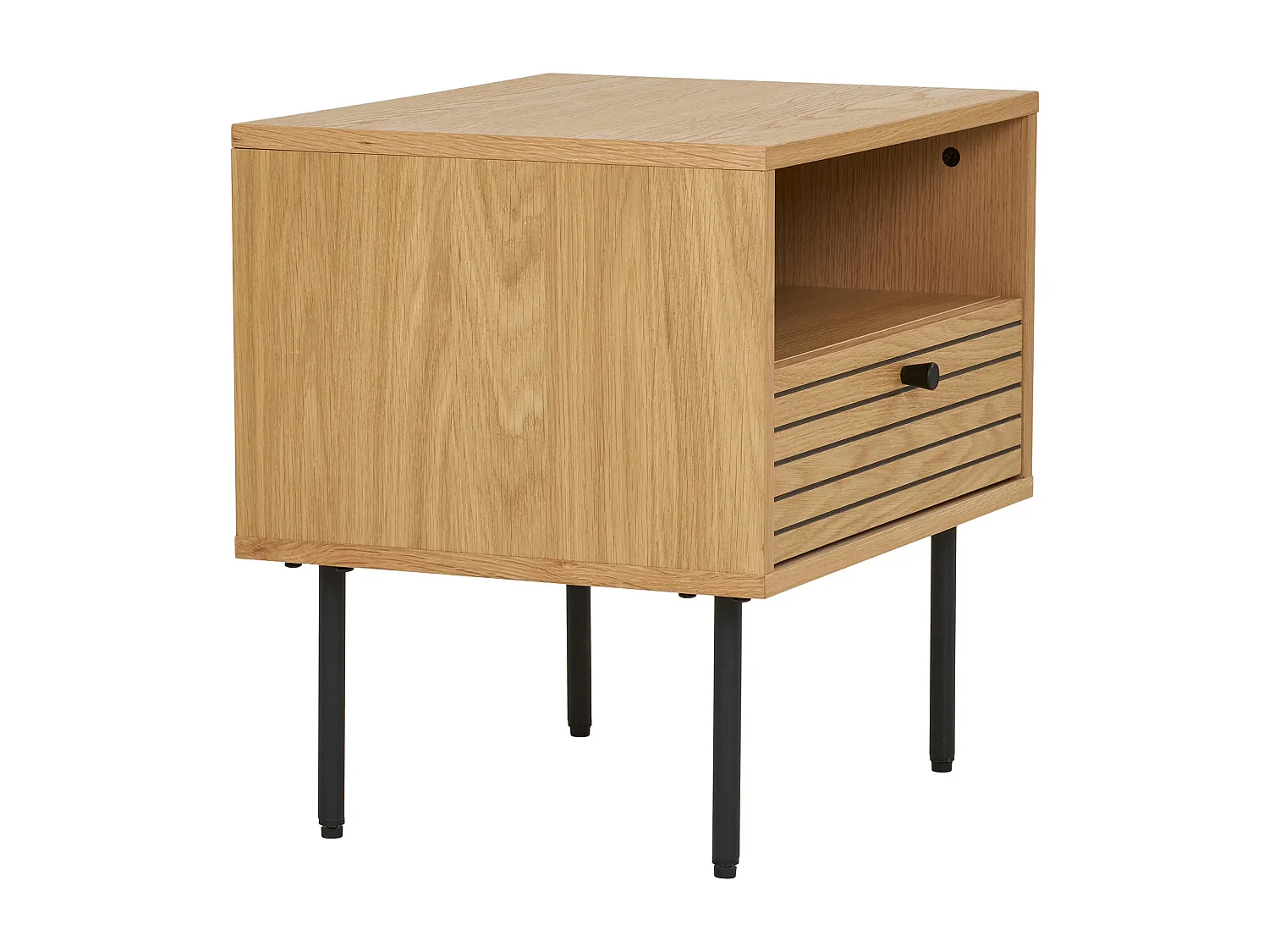 Table d'appoint 1 tiroir KYOTO – Chêne & métal noir-Beige