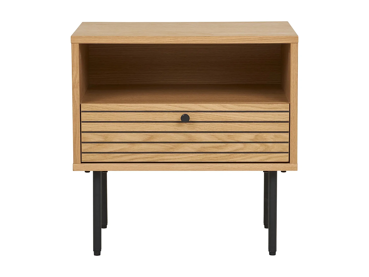 Table d'appoint 1 tiroir KYOTO – Chêne & métal noir-Beige