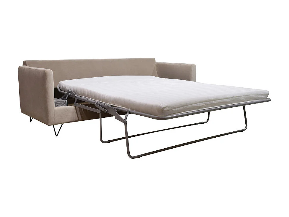 Villabon - Canapé convertible 4 places en velours pieds épingles noirs - Beige