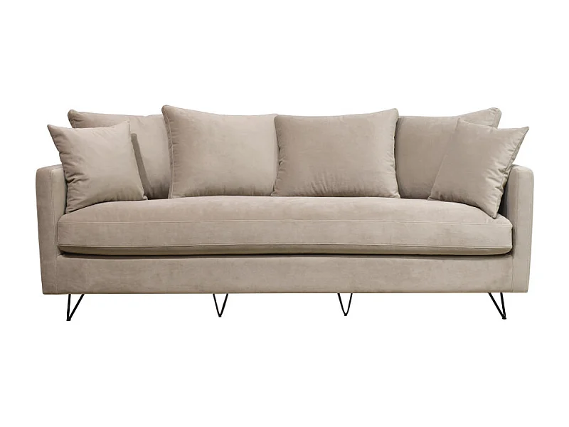 Villabon - Canapé 4 places en velours pieds épingles noirs - Beige