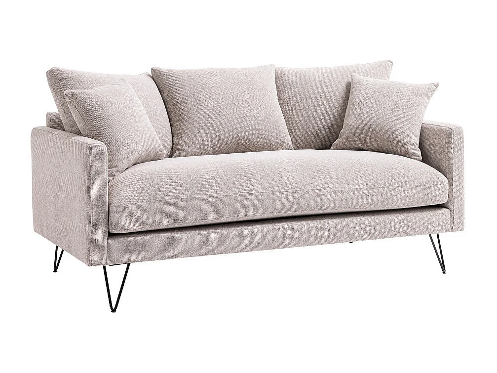 Villabon - Canapé 3 places en tissu pieds épingles noirs - Naturel chiné