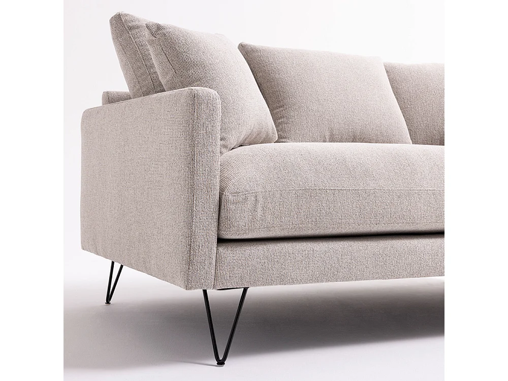 Villabon - Canapé 3 places en tissu pieds épingles noirs - Naturel chiné