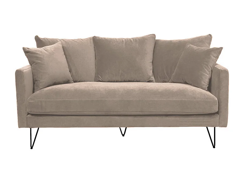 Villabon - Canapé 3 places en velours pieds épingles noirs - Beige