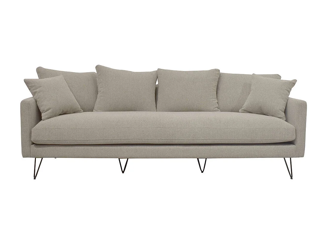 Villabon - Canapé 4 places en tissu pieds épingles noirs - Naturel