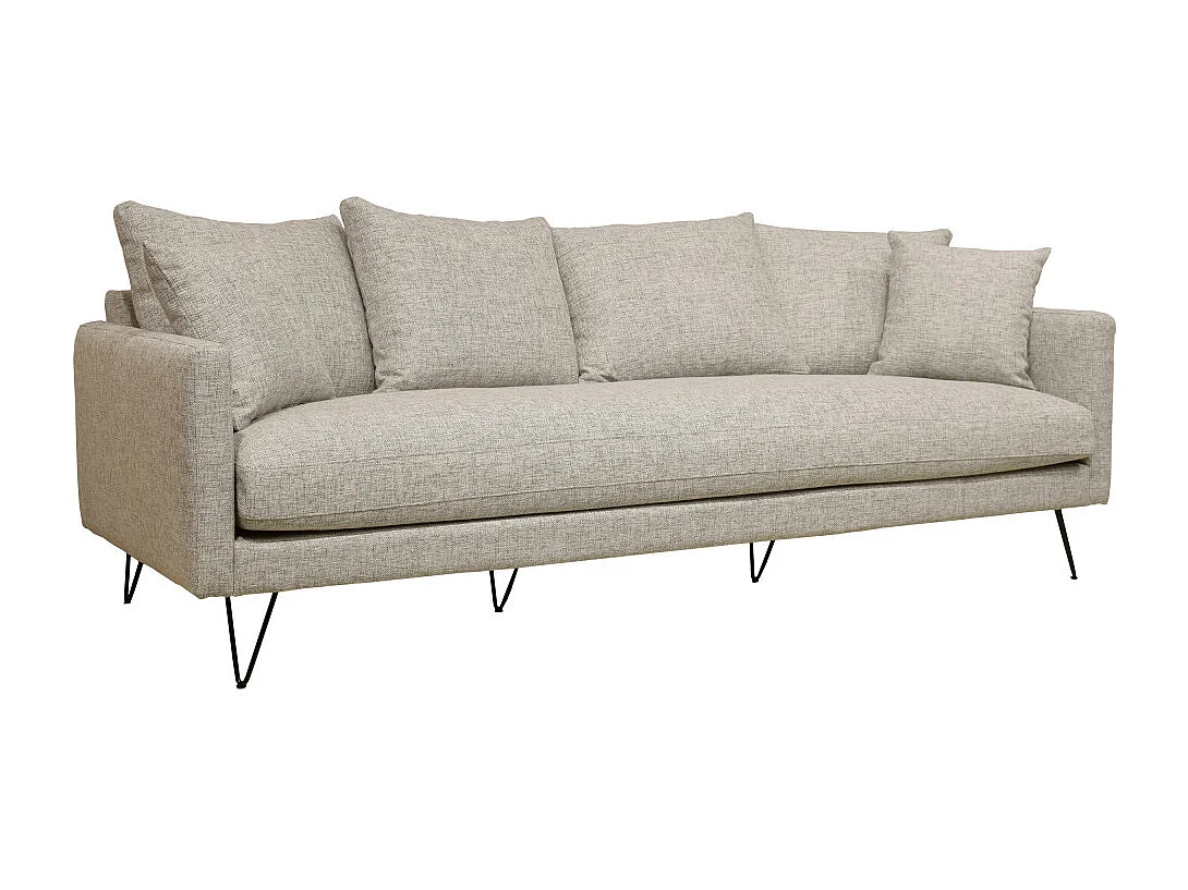 Villabon - Canapé 4 places en tissu pieds épingles noirs - Naturel