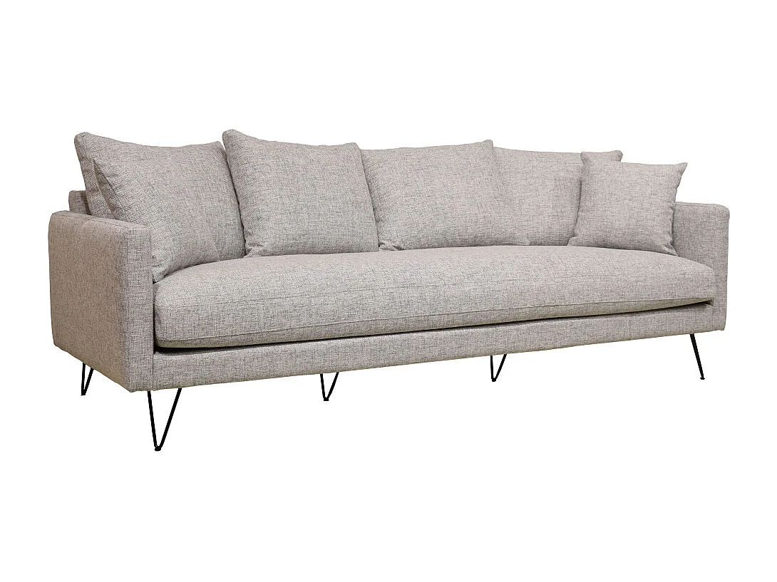 Villabon - Canapé 4 places en tissu pieds épingles noirs - Naturel