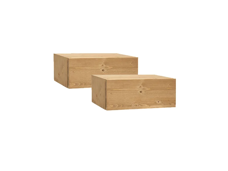 Kit de 2 mesitas de noche de pared de madera de abeto Decowood con cajón en color roble medio de 40x15cm - INGRID - DECOWOOD