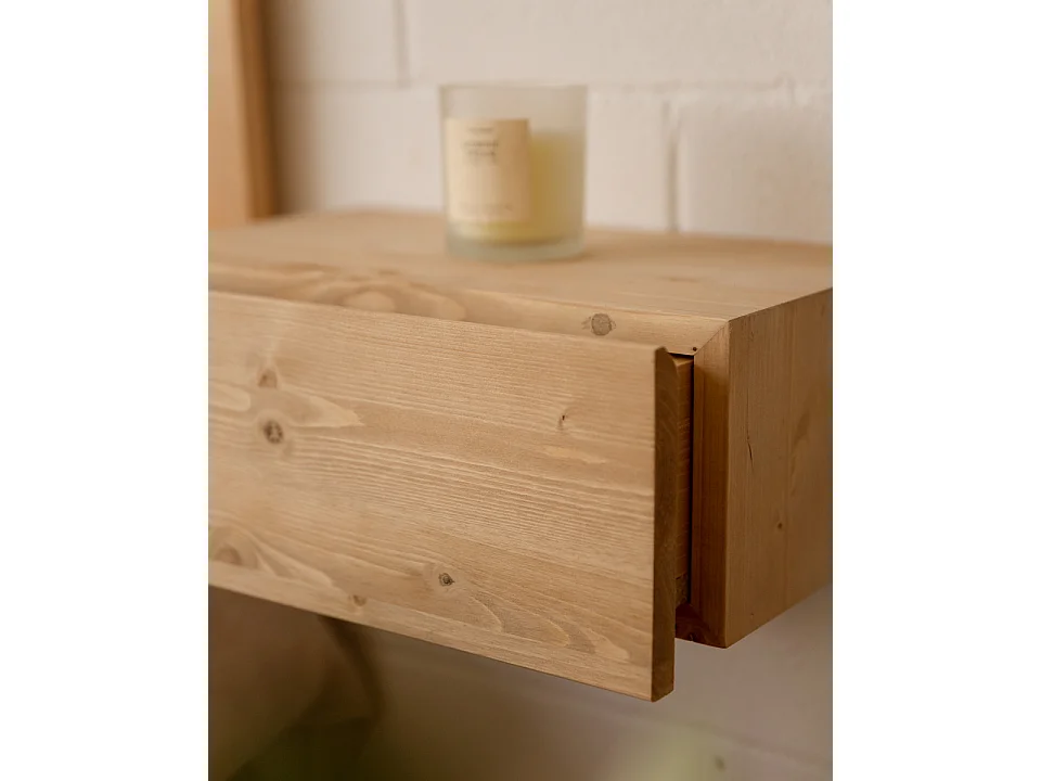 Kit de 2 mesitas de noche de pared de madera de abeto Decowood con cajón en color roble medio de 40x15cm - INGRID - DECOWOOD