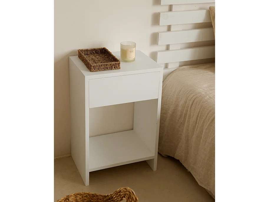 Comodino 1 cassetto in legno massello in tono bianco 40x60cm - MARTINA - DECOWOOD