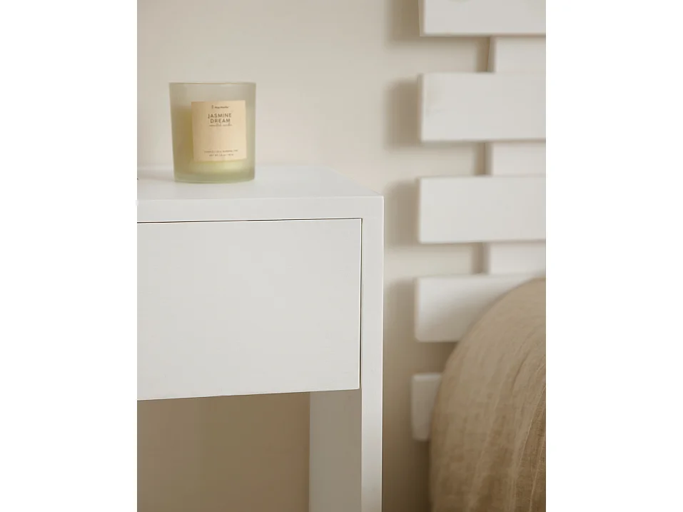 Comodino 1 cassetto in legno massello in tono bianco 40x60cm - MARTINA - DECOWOOD