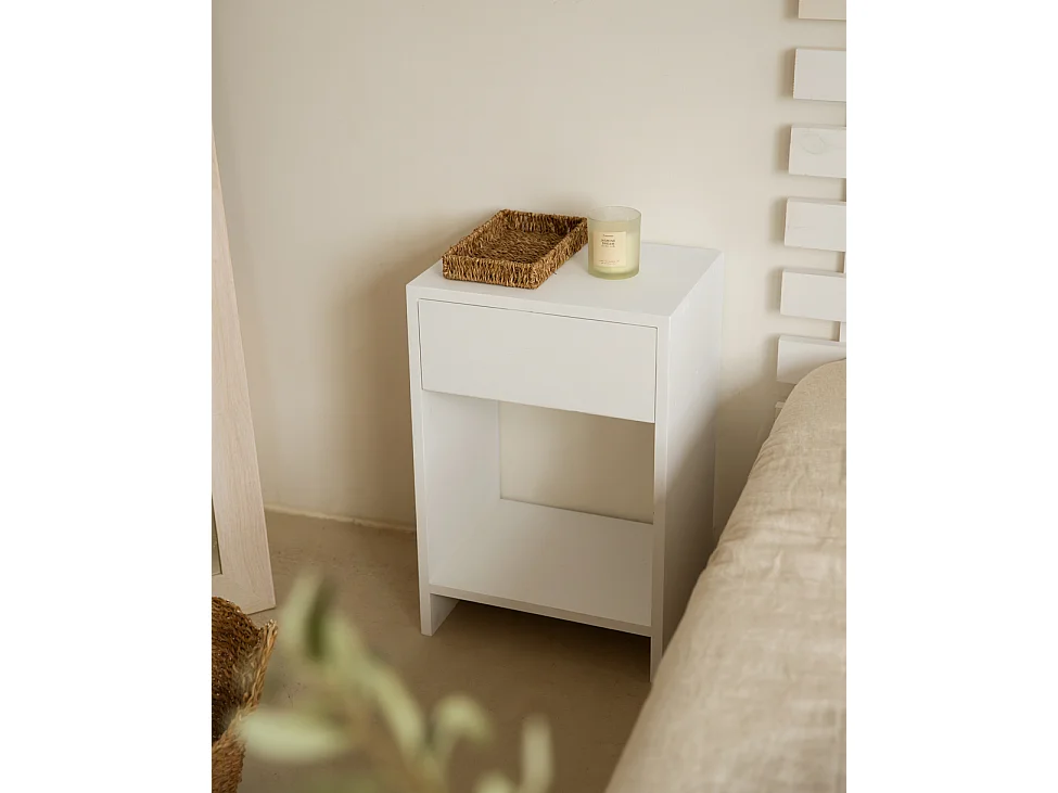 Comodino 1 cassetto in legno massello in tono bianco 40x60cm - MARTINA - DECOWOOD