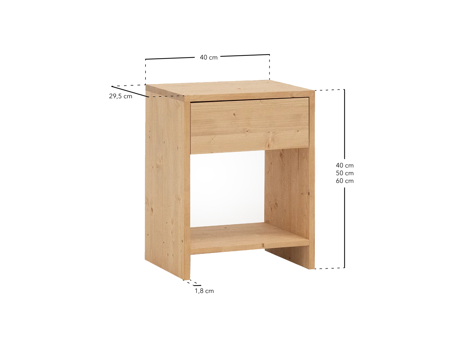 Mesita de noche de madera de abeto Decowood con cajón y balda en color nogal de 40x40cm - MARTINA - DECOWOOD