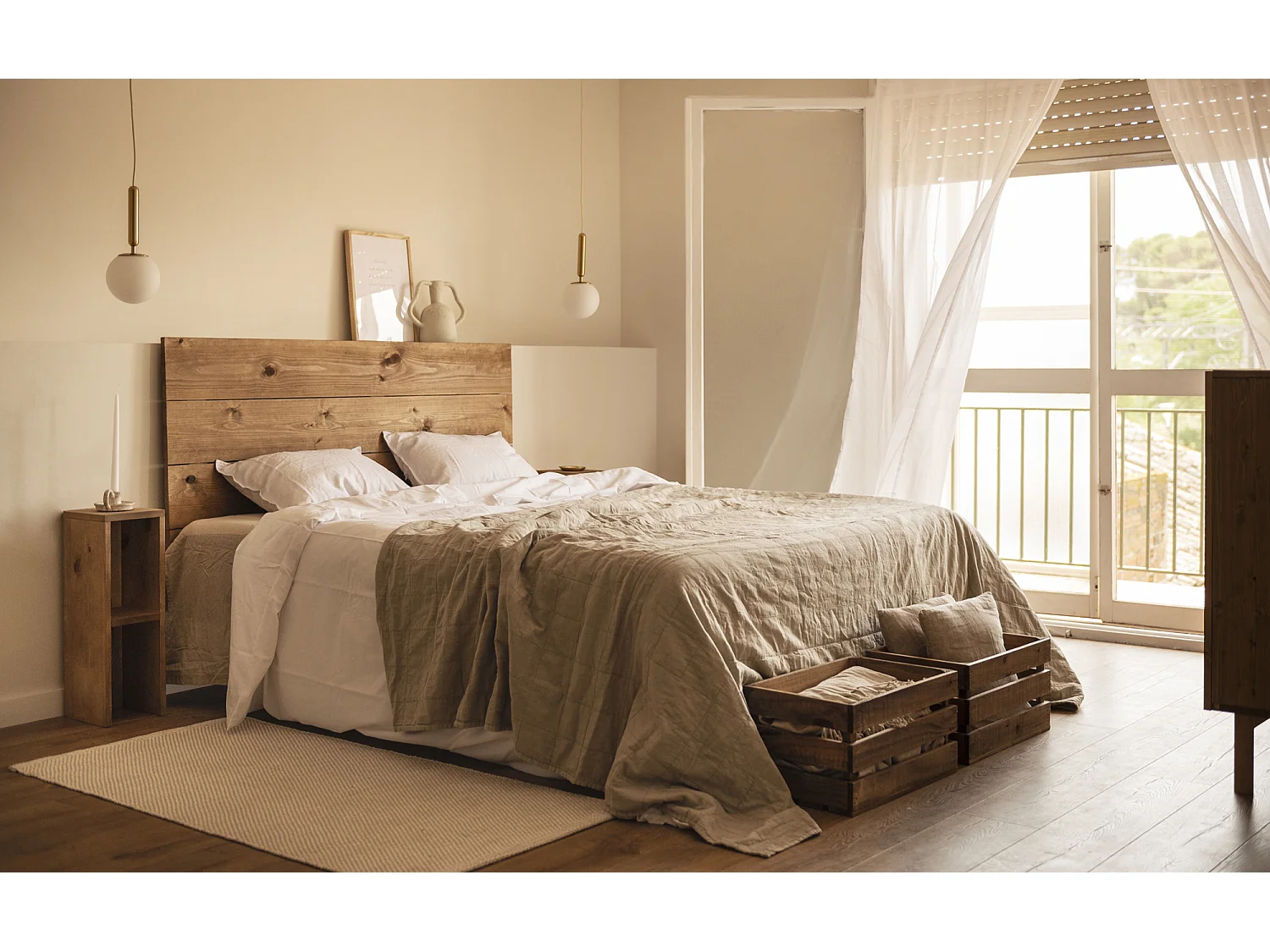 Kit de 2 mesitas de noche o auxiliares de madera de abeto Decowood con balda en color roble oscuro 60x20cm - LINA - DECOWOOD