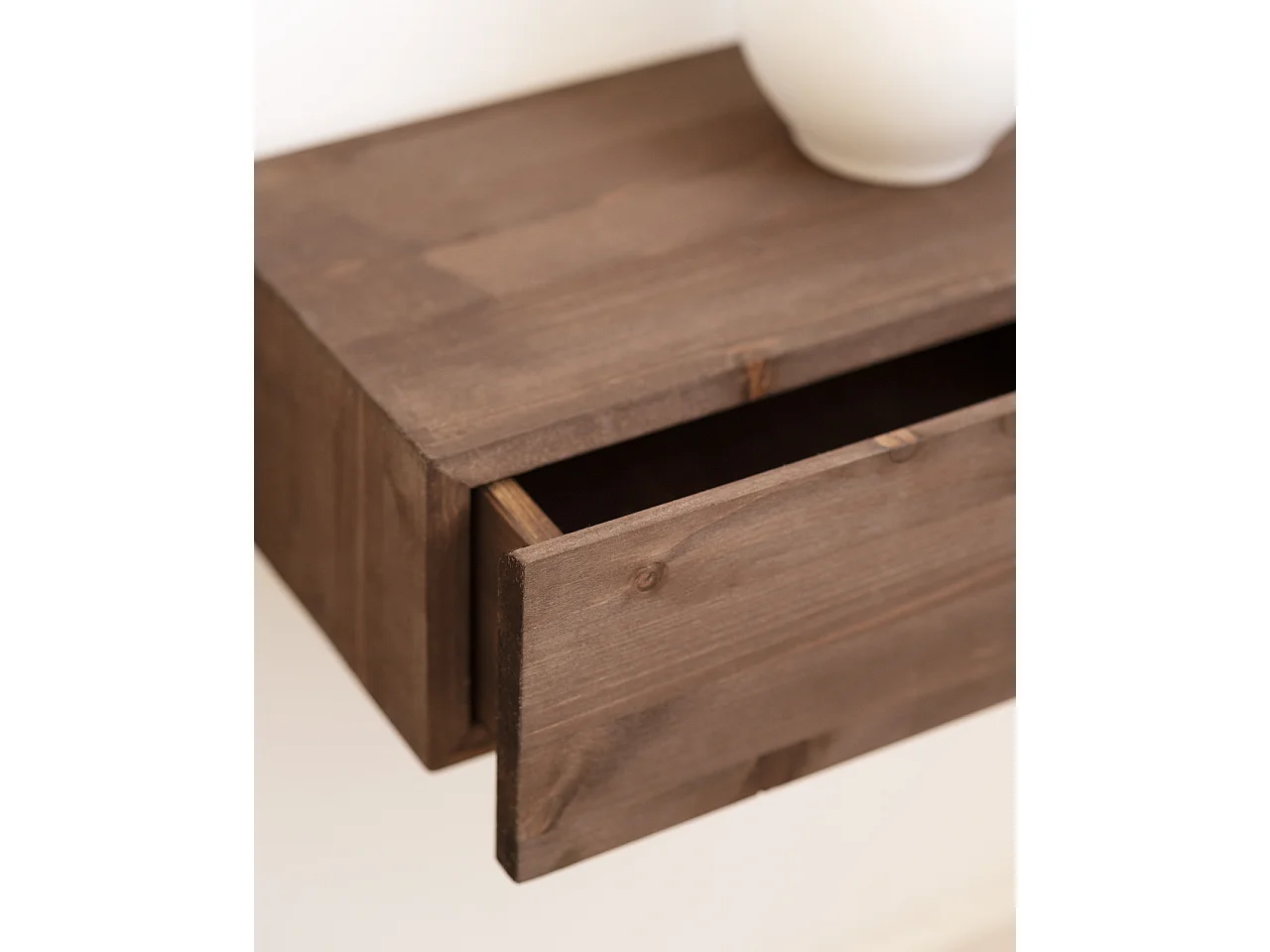 Mesita de noche de pared de madera de abeto Decowood con cajón en color nogal de 40x15cm - INGRID - DECOWOOD