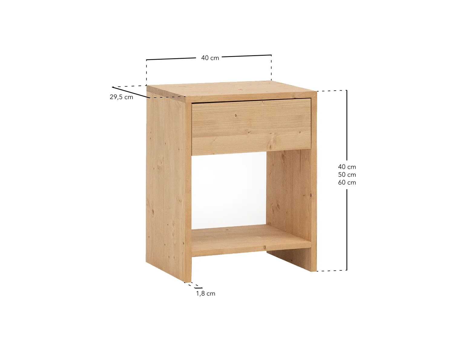 Mesita de noche de madera de abeto Decowood con cajón y balda en color roble oscuro de 40x40cm - MARTINA - DECOWOOD